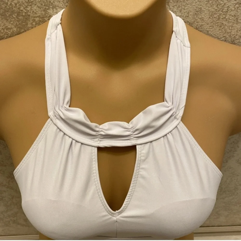 SHEIN Elegant White Keyhole Bikini Top With Lace Straps